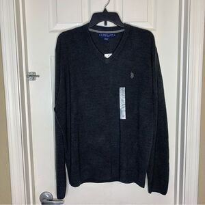 US Polo Association Mens B Neck Sweater Charcoal Heather Size XL